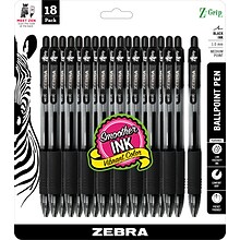 Zebra Z-Grip Retractable Ballpoint Pen, Medium Point, 1.0mm, Black Ink, 18 Pack (ZEB22218)