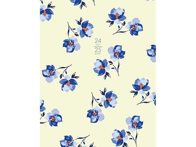 2024-2025 Willow Creek Blue Bell Floral 7.5 x 9.5 Academic Monthly Planner, Paper Cover, Yellow/Bl