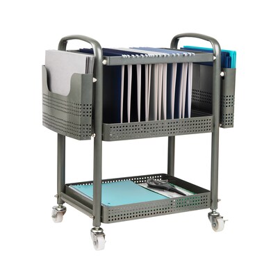 Mind Reader 2-Shelf Mobile File Organizer Utility Carts with Wheels, Silver (MFILEC-SIL)