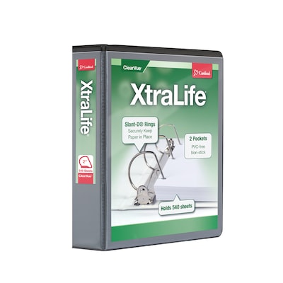 Cardinal XtraLife ClearVue Heavy Duty 2 3-Ring Non-View Binders, D-Ring, Black (26321)