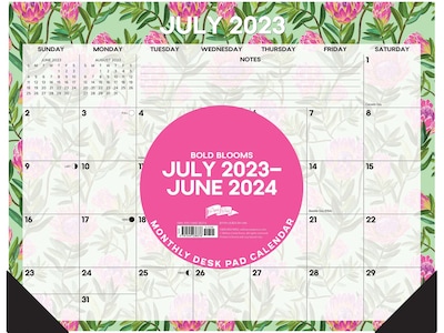 2023-2024 Willow Creek Bold Blooms 22 x 17 Academic Monthly Desk Pad Calendar, Green/Pink (38376)