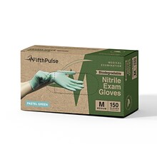 FifthPulse Biodegradable Powder Free Nitrile Exam Gloves, Latex Free, Medium, Green, 150 Gloves/Box