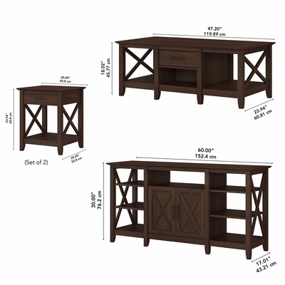 Bush Furniture Key West Manufactured Wood Console TV Stand, Screens up to 65", Bing Cherry (KWS025BC)