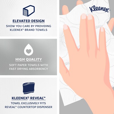 Kleenex Reveal Multifold Paper Towels, 2-Ply, White, 150 Sheets/Pack, 16 Packs/Carton (46321)