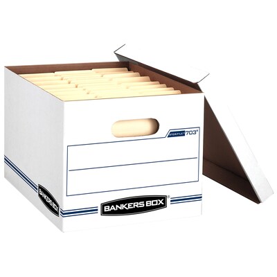 Bankers Box® Stor/File Corrugated File Storage Boxes, Lift-Off Lid, Letter/Legal Size, White/Blue, 6/Pack (57036-04)