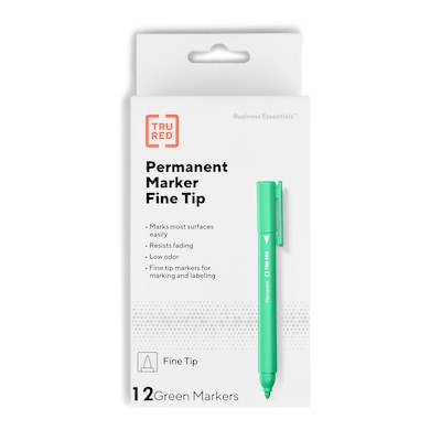 TRU RED™ Pen Permanent Markers, Fine Tip, Green, 12/Pack (TR54542)