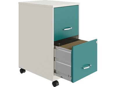 Space Solutions SOHO Smart File 2-Drawer Mobile Vertical File Cabinet, Letter Size, Lockable, Pearl White/Teal (25333)
