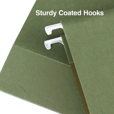 Staples Reinforced Box-Bottom Hanging File Folders, 3" Expansion, 1/5-Cut Tab, Letter Size, Standard Green, 25/Box