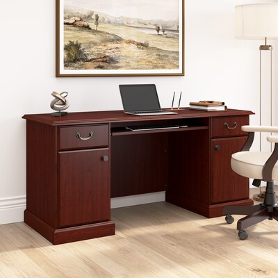 Bush Business Furniture 66W Arlington Computer Desk with Storage and Keyboard Tray, Harvest Cherry