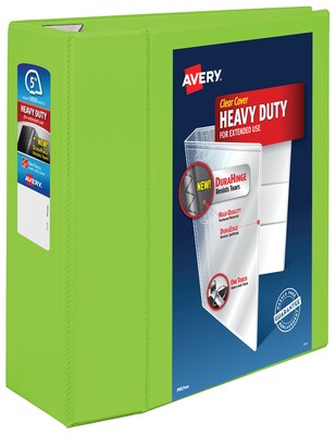 Avery Heavy Duty 5 3-Ring View Binders, One Touch EZD Ring, Chartreuse (79815)
