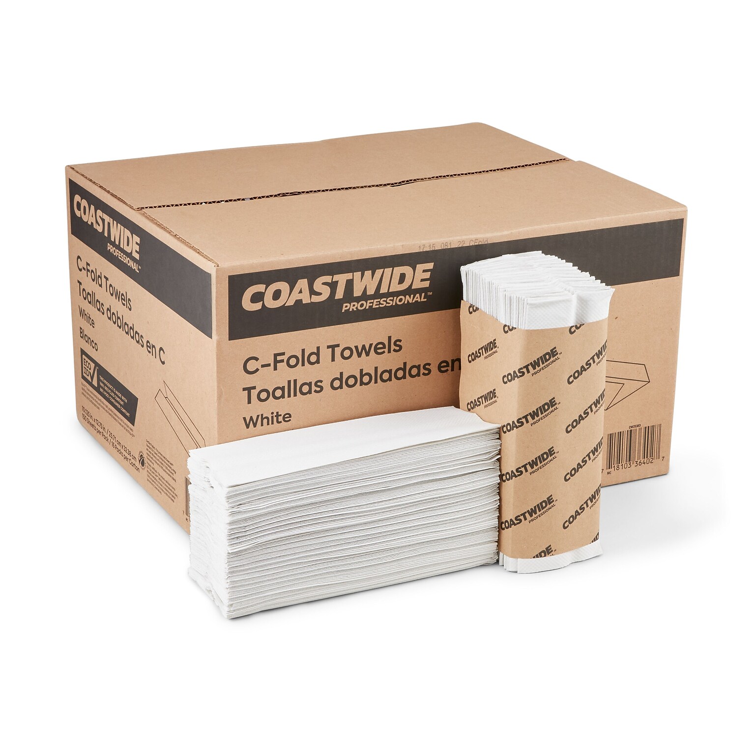 Coastwide Professional™ Recycled C-Fold Paper Towels, 1-Ply, 150 Sheets/Pack, 2400 Sheets/Carton (CW25383)