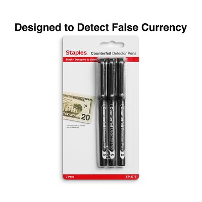 Staples Counterfeit Pens, Black, 3/Pack (ST43372/43372)