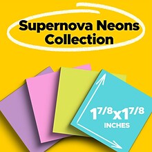 Post-it Super Sticky Notes, Supernova Neons Collection, 1 7/8 x 1 7/8, 90 Sheet/Pad, 8 Pads/Pack (