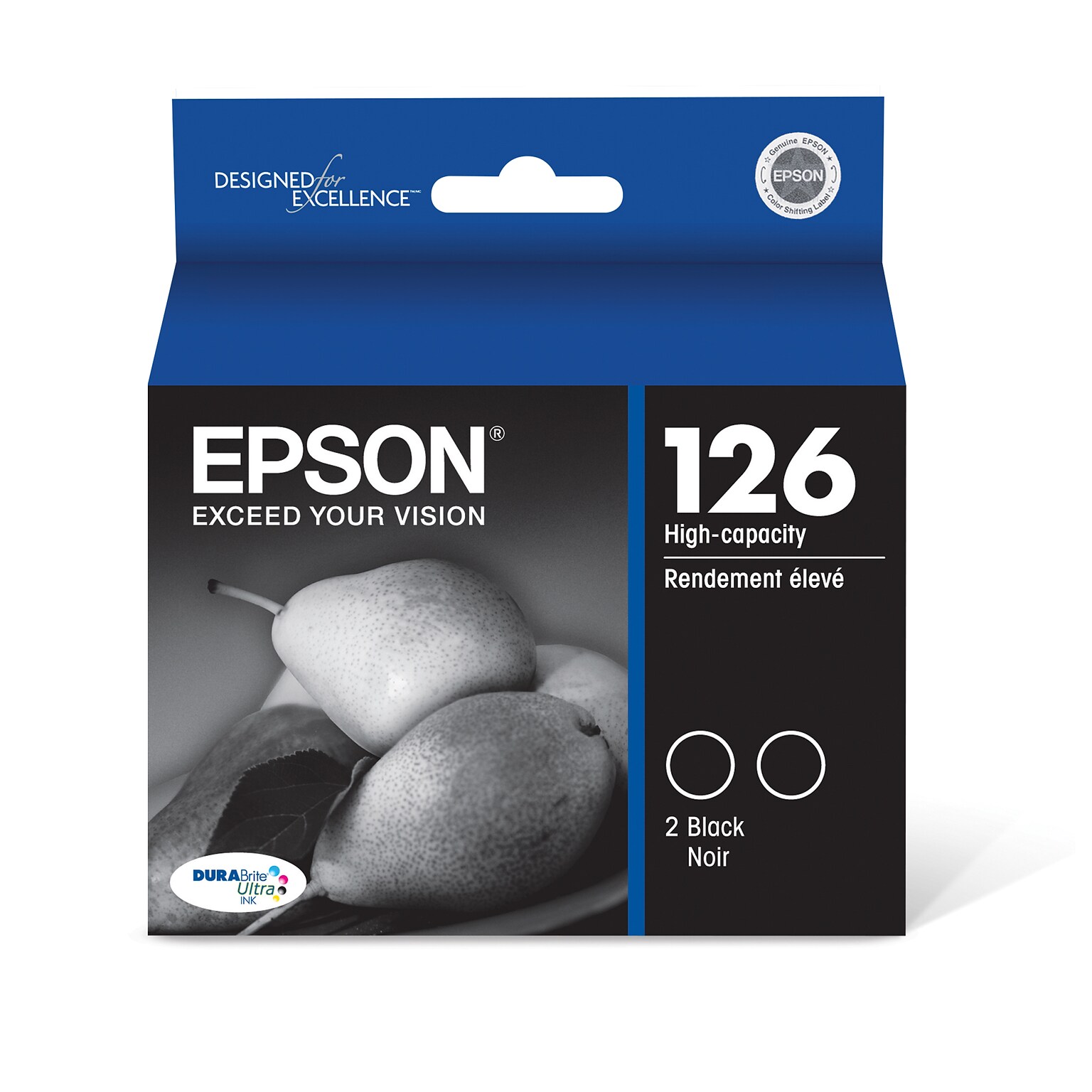 Epson T126 Black High Yield Ink Cartridge, 2/Pack (T126120-D2)