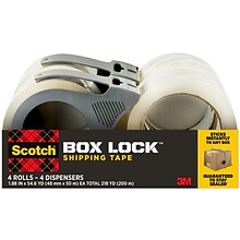 Scotch Box Lock Shipping Packing Tape with Refillable Dispensers, 1.88 in x 54.6 yd, Clear, 4/Pack (