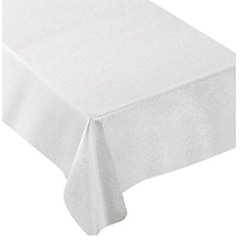 JAM PAPER Premium Shimmer Fabric Tablecloth, Long Rectangle 60 x 104 inch, Metallic White Silver, 1