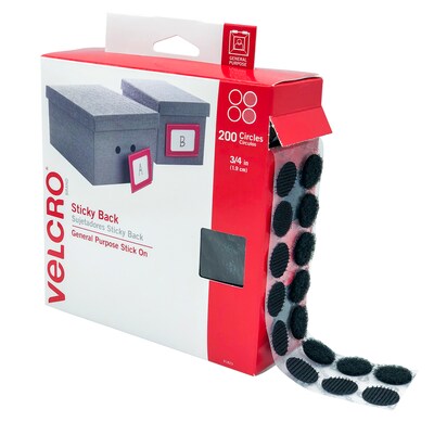 Velcro Dots 3/4 Dia. Sticky Back Hook & Loop Fastener, Black, 200/Pack (91823)