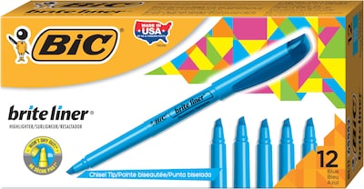BIC Brite Liner Stick Highlighter, Chisel Tip, Blue, 12/Pack (65552/BL11BE)