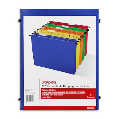 Staples® Hanging File Folder, 5-Tab, Letter Size, Assorted, 5/Pack (TR36330/36330)