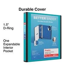 Staples® Better 1-1/2 3 Ring View Binder with D-Rings, Teal (20245)