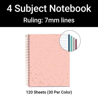 Miquelrius 4-Subject Notebooks, 5.83" x 8.27", College Ruled, 120 Sheets, Assorted Colors, 24/Carton (11992CS)