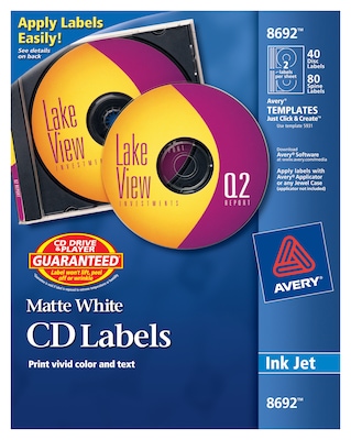 Avery Inkjet Media Labels, White Matte, 40 Disc and 80 Spine Labels/Pack (8692)
