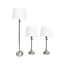 Lalia Home Perennial 58.5/30 Brushed Nickel Three-Piece Floor/Table Lamp Set with Tapered Shades (