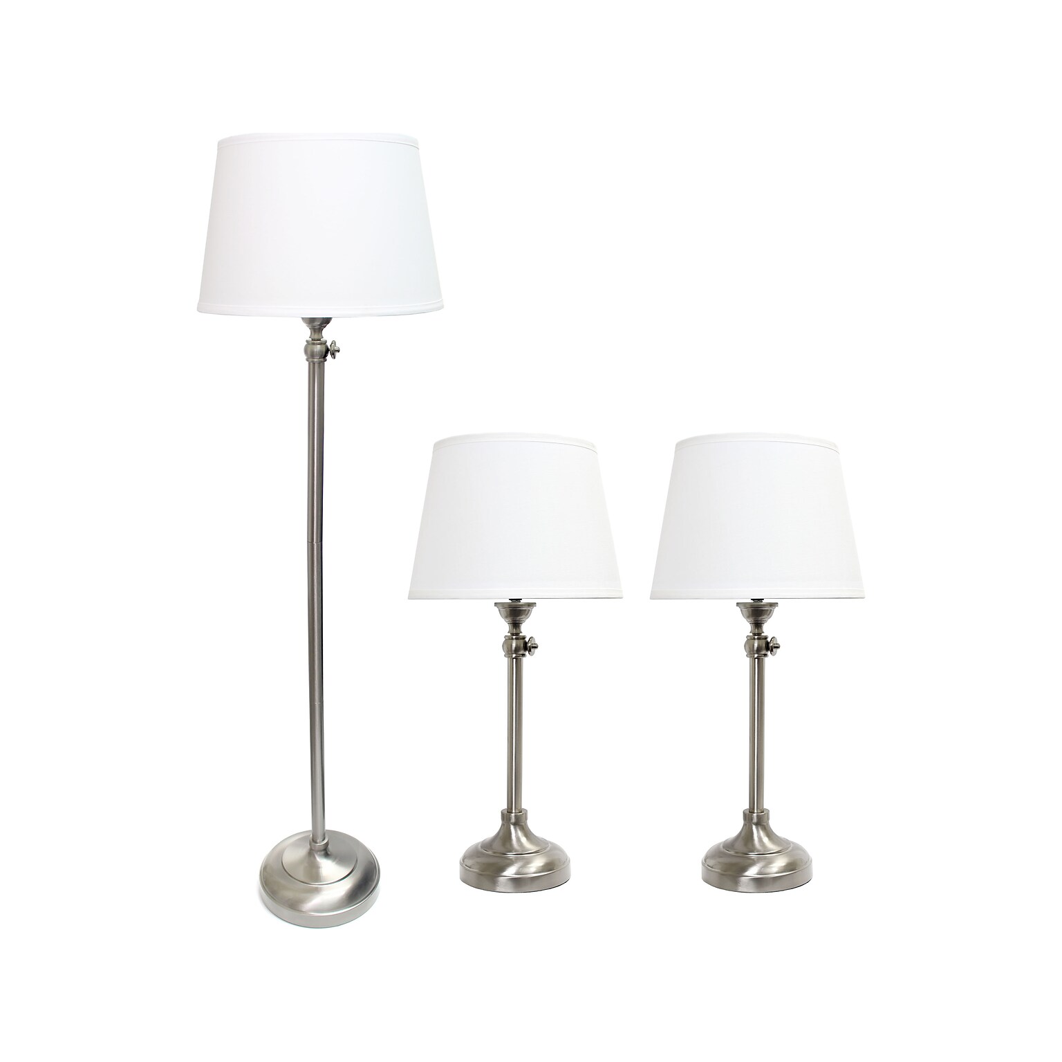 Lalia Home Perennial 58.5/30 Brushed Nickel Three-Piece Floor/Table Lamp Set with Tapered Shades (LHS-1005-BN)