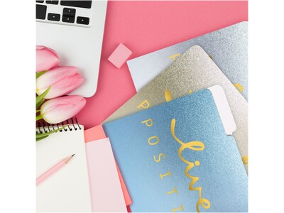 Better Office Gold Foil Positive Thoughts Heavyweight File Folders, 1/3-Cut Tab, Letter Size, Assorted Colors, 12/Pack