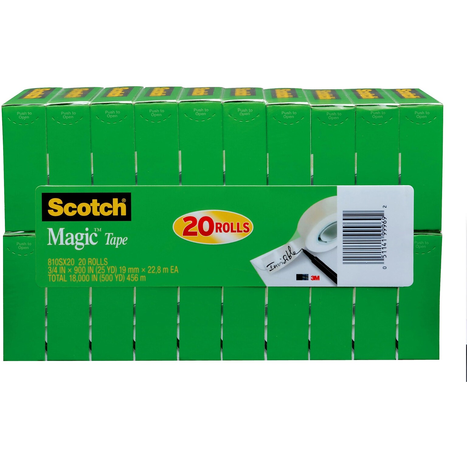 Scotch Magic Tape, Invisible, 3/4 in x 900 in, 20 Tape Rolls, Clear, Refill, Home Office and Back to School Classroom Supplies