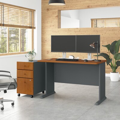Bush Business Furniture Cubix 48W Desk with Mobile File Cabinet, Natural Cherry/Slate (SRA025NCSU)