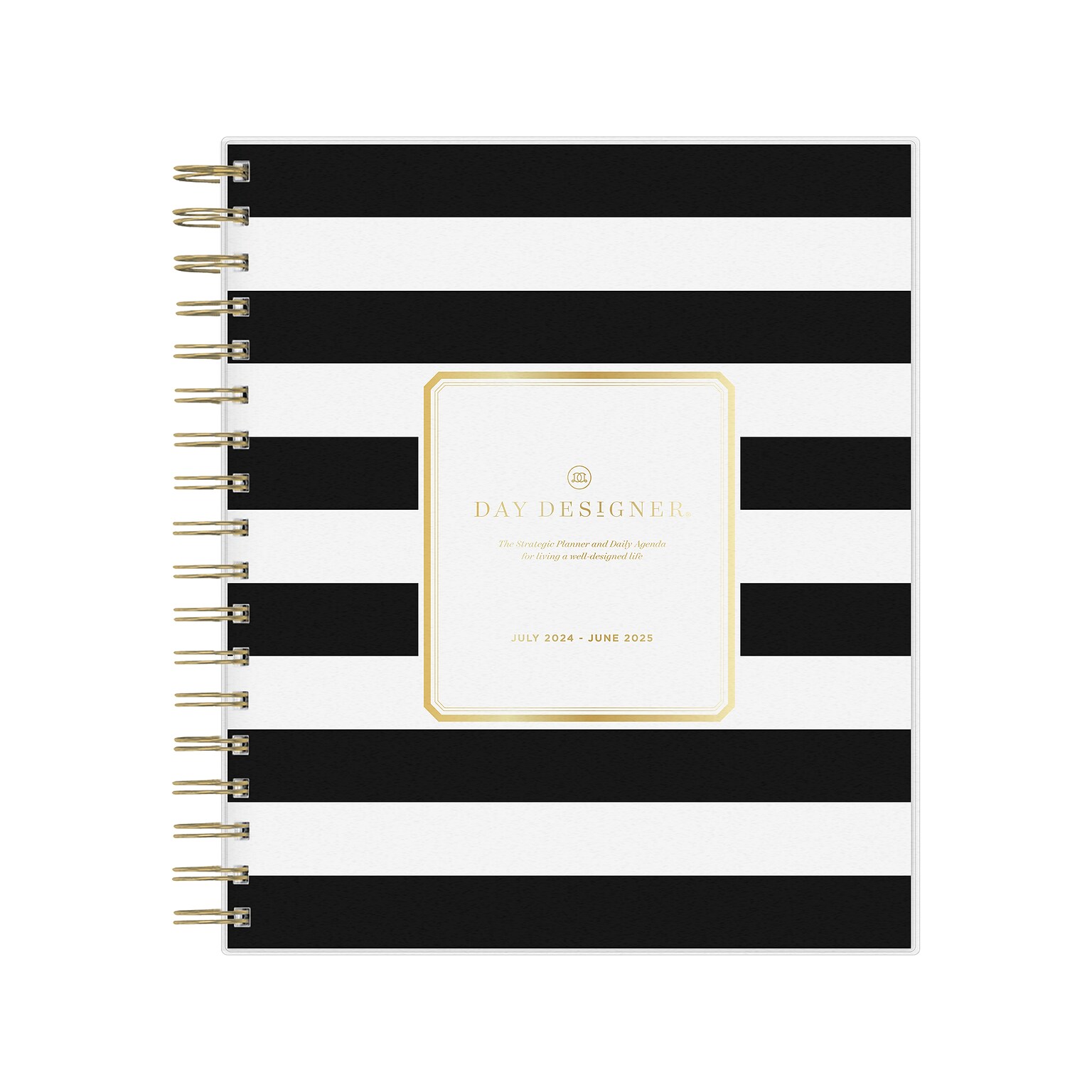 2024-2025 Blue Sky Day Designer Rugby Stripe 8 x 10 Academic Daily Planner, Plastic Cover, White/Black (137885-A25)
