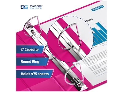 Davis Group Premium Economy 2" 3-Ring Non-View Binders, D-Ring, Pink, 6/Pack (2304-43-06)