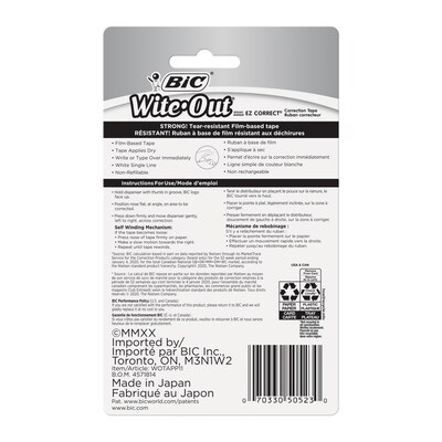 BIC Wite-Out EZ Correct Correction Tape, White (50523/WOTAPP1)