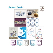 Better Office Jewish Celebration Cards with Envelopes, 5 x 7, Assorted Colors, 36/Pack (64626-36PK
