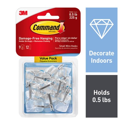 Command Small Wire Toggle Hooks, Damage Free Hanging of Dorm Room Decorations, 9 Command Hooks, 12 Command Strips (17067CLR-9ES)