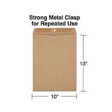 Staples Clasp & Moistenable Glue Catalog Envelopes, 10 x 13, Natural Brown, 100/Box (19965)