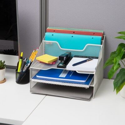 Mind Reader Metal Desktop Organizer Vertical File Holder Paper Letter Tray, White (MESHBOX5-WHT)