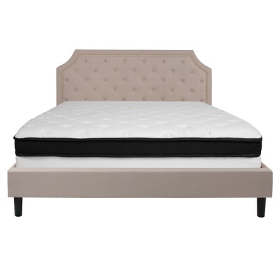Flash Furniture Brighton Tufted Upholstered Platform Bed in Beige Fabric with Memory Foam Mattress, King (SLBMF4)