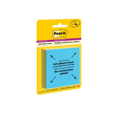 Post-it Full Adhesive Notes, 3" x 3", Energy Boost Collection, 30 Sheet/Pad, 4 Pads/Pack (F3304SSAU)
