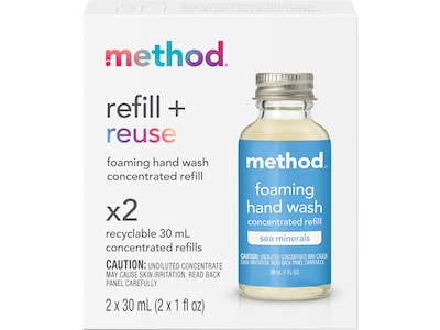Method Refill + Reuse Foaming Hand Soap Refill, Sea Minerals Scent, 1 Fl. Oz., 2/Pack (356009)