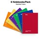 Quill Brand® 1-Subject Notebooks, 8" x 10.5", Wide Ruled, 70 Sheets, Assorted Colors, 6/Pack (TR11667)