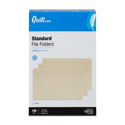 Quill Brand® File Folders, Straight Cut, Legal Size, Manila, 100/Box (760133)