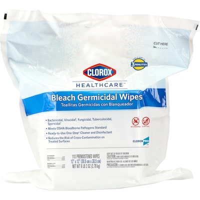 Clorox Healthcare Bleach Germicidal Wipes Refill, 110 Count Pouch (30359)