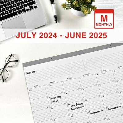 2024-2025 Staples 22 x 17 Academic Monthly Desk Pad Calendar, Gray  (ST59496-23)