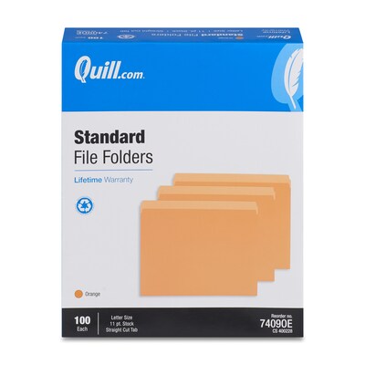 Quill Brand® File Folders, Straight-Cut, Letter Size, Orange, 100/Box (7409OE)