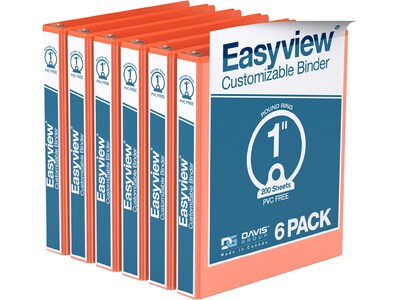 Davis Group Easyview Premium 1 3-Ring View Binders, Orange, 6/Pack (8411-19-06)