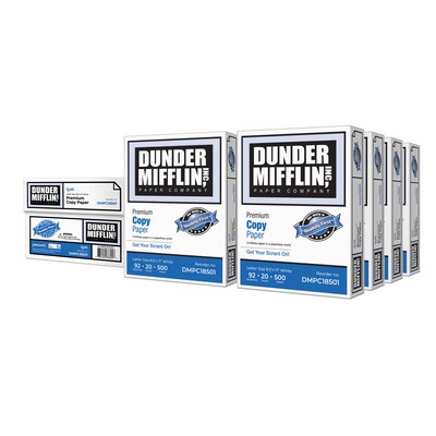 Dunder Mifflin Copy Paper, 8-1/2" x 11", 92 Bright, 20 LB, 8 Reams of 500 Sheets (DMPC18501)