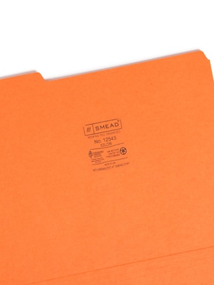 Smead File Folder, 1/3-Cut Tab, Letter Size, Orange, 100/Box (12543)