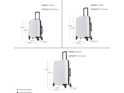 DUKAP Adly 3-Piece Hardside Spinner Luggage Set, White (DKADLSML-WHI)